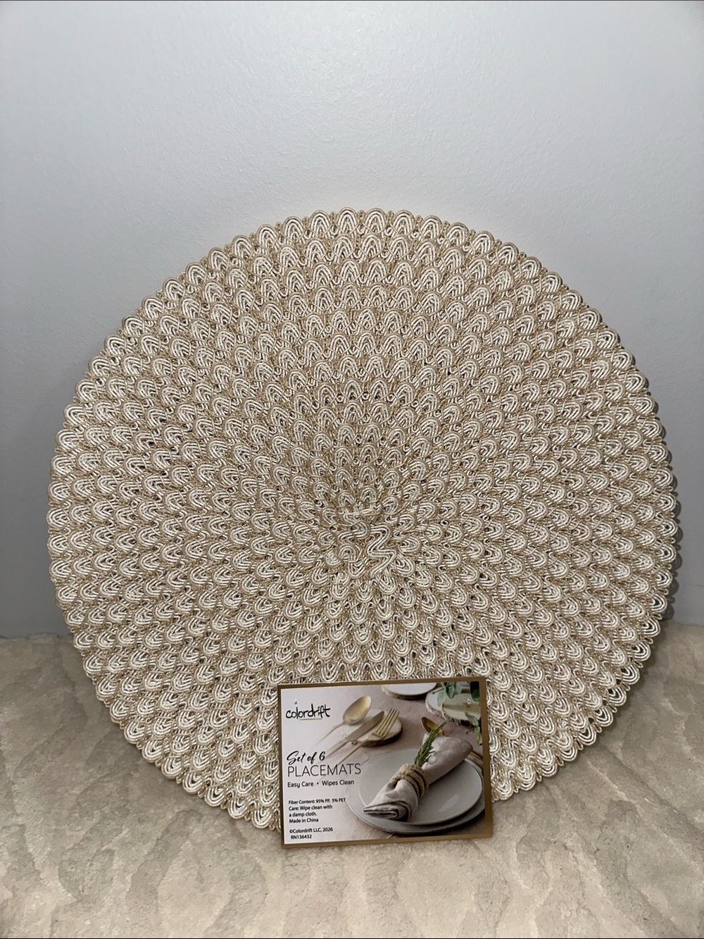 colordrift White Ivory Set of 6 Easy Care Round Placemats